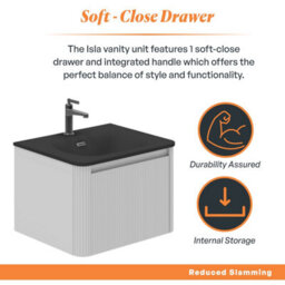 Plum&clay Isla Ribbed Fluted White Wall Hung Drawer Vanity Unit & Black Basin Set (W)600mm - thumbnail 4