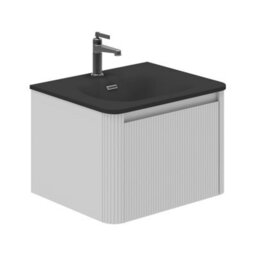 Plum&clay Isla Ribbed Fluted White Wall Hung Drawer Vanity Unit & Black Basin Set (W)600mm - thumbnail 1