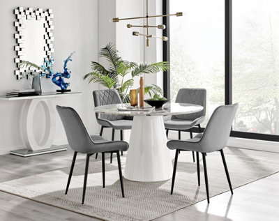 Furniturebox Uk Palma White Marble Effect Round Dining Table & 4 Grey Pesaro Black Leg Chairs - image 1