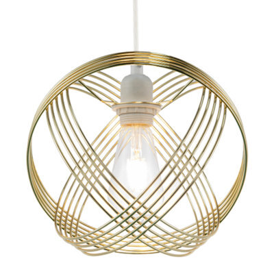 Happy Homewares Polished Plated Gold Spherical Pendant Light Shade With 4-Ring Design - image 1