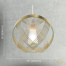 Happy Homewares Polished Plated Gold Spherical Pendant Light Shade With 4-Ring Design - thumbnail 7