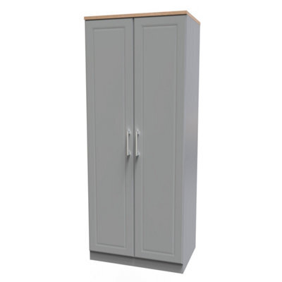 Sevilla Ready Assembled Traditional Matt Dusk Grey & Oak Large Double Wardrobe (H)1825mm (W)740mm (D)530mm - image 1