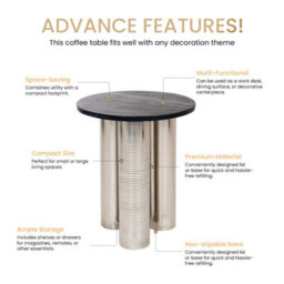 Round Coffee Tea Table Nesting Tables With Silverplatted Legs For Decoration In Living Room, Bedroom, Office, Balcony, Apartment - thumbnail 8