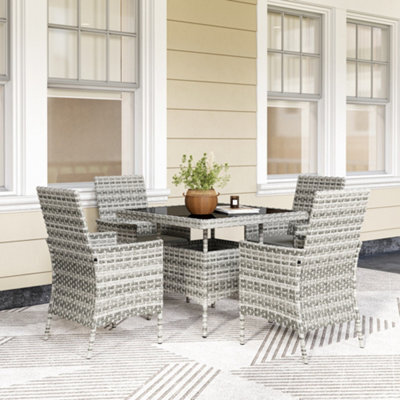 Outsunny 4 Seater Rattan Garden Furniture Set With Cushion, Mixed-Grey - image 1