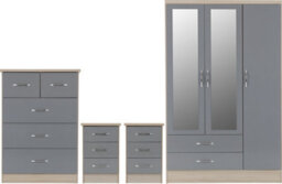 Seconique Nevada 3 Door 2 Drawer Mirrored Wardrobe Set Grey Gloss - thumbnail 2
