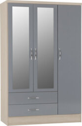 Seconique Nevada 3 Door 2 Drawer Mirrored Wardrobe Set Grey Gloss - thumbnail 3