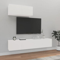 Berkfield 3 Piece Tv Cabinet Set White Engineered Wood - thumbnail 1