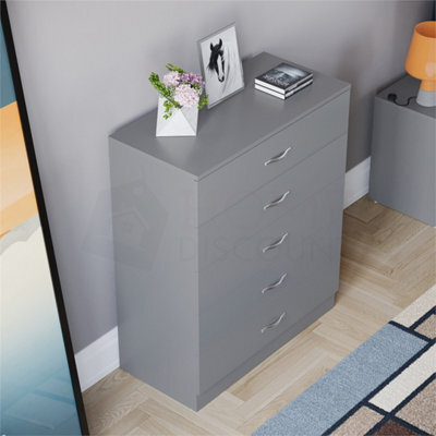Grey Modern Chest Of Drawers Bedside Table Cabinet 5 Drawer Bedroom Storage - image 1