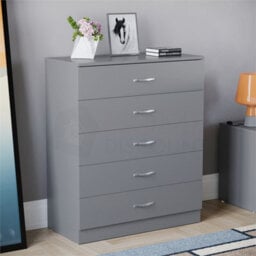 Grey Modern Chest Of Drawers Bedside Table Cabinet 5 Drawer Bedroom Storage - thumbnail 5