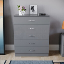 Grey Modern Chest Of Drawers Bedside Table Cabinet 5 Drawer Bedroom Storage - thumbnail 4