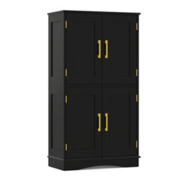 Costway Bathroom Floor Cabinet 110Cm Freestanding Pantry Cabinet With 4 Doors-Black - thumbnail 2