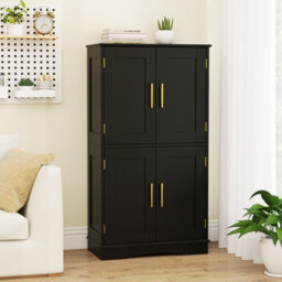 Costway Bathroom Floor Cabinet 110Cm Freestanding Pantry Cabinet With 4 Doors-Black - thumbnail 5