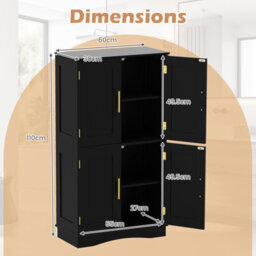 Costway Bathroom Floor Cabinet 110Cm Freestanding Pantry Cabinet With 4 Doors-Black - thumbnail 3
