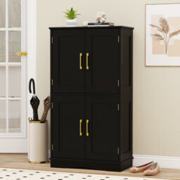 Costway Bathroom Floor Cabinet 110Cm Freestanding Pantry Cabinet With 4 Doors-Black - thumbnail 4