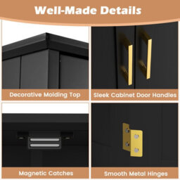 Costway Bathroom Floor Cabinet 110Cm Freestanding Pantry Cabinet With 4 Doors-Black - thumbnail 7