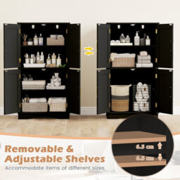 Costway Bathroom Floor Cabinet 110Cm Freestanding Pantry Cabinet With 4 Doors-Black - thumbnail 8