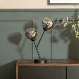 Valuelights Aria Black Metal 2 Way Bedside Table Lamp With Smoked Glass Lampshades - Bulbs Included - thumbnail 3