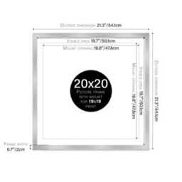 "20X20"" Silver Picture Frame - 20X20"" Square Frame With 19X19"" Mount For 20X20""/19X19"" Pictures Moderrn Style Thin Edge, 1 Pack" - thumbnail 2