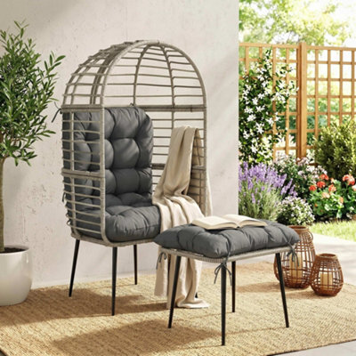 Outsunny Standing Egg Chair Lounge Chair With Footstool, Cushion, Light Grey - image 1