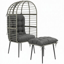Outsunny Standing Egg Chair Lounge Chair With Footstool, Cushion, Light Grey - thumbnail 2