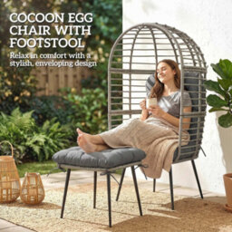 Outsunny Standing Egg Chair Lounge Chair With Footstool, Cushion, Light Grey - thumbnail 4