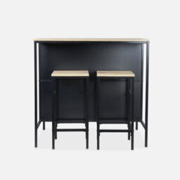 Sweeek - Wood And Metal High Table With 2 Stools Loft + Lars Natural 100X60X95 Cm - thumbnail 2
