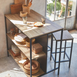 Sweeek - Wood And Metal High Table With 2 Stools Loft + Lars Natural 100X60X95 Cm - thumbnail 9
