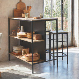 Sweeek - Wood And Metal High Table With 2 Stools Loft + Lars Natural 100X60X95 Cm - thumbnail 8