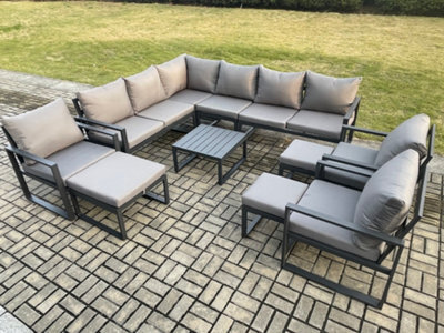 Fimous 12 Seater Outdoor Lounge Corner Sofa Set Aluminum Garden Furniture Sets With Square Coffee Table 3 Chairs
