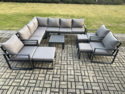 Fimous 12 Seater Outdoor Lounge Corner Sofa Set Aluminum Garden Furniture Sets With Square Coffee Table 3 Chairs - thumbnail 2