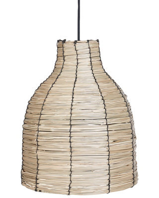 Wyld And Coco Natural Seagrass Pendant Lamp With Black Iron Base - Boho Hanging Light Shade, W31 X D31 X H137Cm - image 1