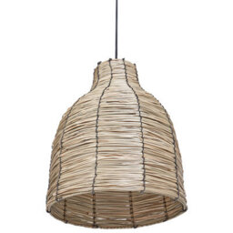 Wyld And Coco Natural Seagrass Pendant Lamp With Black Iron Base - Boho Hanging Light Shade, W31 X D31 X H137Cm - thumbnail 5