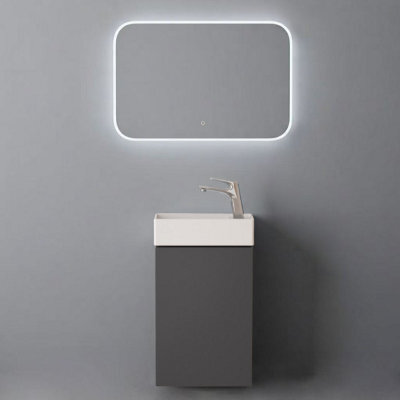 Durovin Bathrooms 400mm Wall Mounted Gray Vanity Unit Include Basin With Illuminated Led Bathroom Mirror - image 1