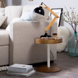 Beliani 40Cm Round Coffee Table With Hidden Storage Lid, Walnut Veneer, Steel Frame - Modern Scandinavian - thumbnail 2