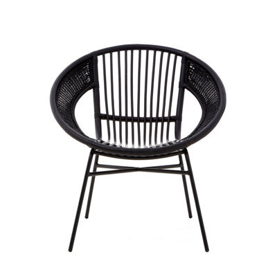 Orsina Black Natural Rattan And Black Iron Arm Chair, Comfortable Outdoor Chair, Durable Black Natural Dining Chair - image 1