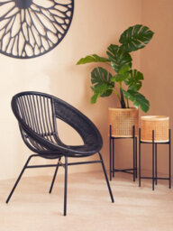 Orsina Black Natural Rattan And Black Iron Arm Chair, Comfortable Outdoor Chair, Durable Black Natural Dining Chair - thumbnail 7