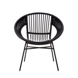 Orsina Black Natural Rattan And Black Iron Arm Chair, Comfortable Outdoor Chair, Durable Black Natural Dining Chair