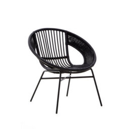 Orsina Black Natural Rattan And Black Iron Arm Chair, Comfortable Outdoor Chair, Durable Black Natural Dining Chair - thumbnail 2