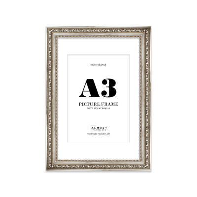 A3 Silver Ornate Picture Frame (42 X 29.7Cm) With Mount For A4 Poster, Photo, Artwork, Gallery Wall Or Print - image 1