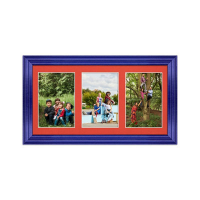 AK Frames 40X20Cm Purple Classic Multi Photo Frame With Poppy Red Mount - Holds 3 Apertures (3X) 6X4 Photos - image 1