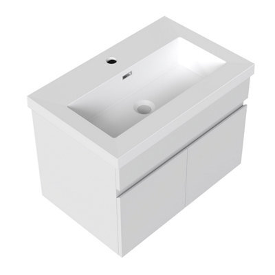 AVER-GROWTH 600mm Bathroom Vanity Unit With Resin Sink 2 Doors Wall Hung Matt White Bathroom Cabinet Storage Cupboard Furniture - image 1