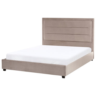 Beliani Bed Velvet Rouen 140 X 200 Cm (Eu Double) Taupe - image 1