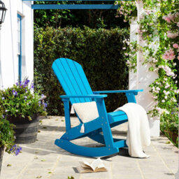 Wyld And Coco Everwood Garden Rocking Chair Blue Faux-Wood Slatted Outdoor - W76 X D94 X H100Cm - thumbnail 2