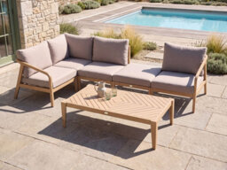 Beliani Garden Corner Sofa With Table 5 Seater Rivello Modular Acacia Wood Light Brown - thumbnail 2