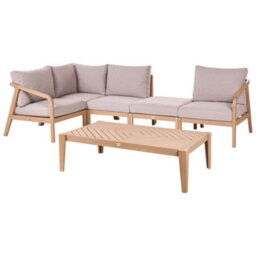 Beliani Garden Corner Sofa With Table 5 Seater Rivello Modular Acacia Wood Light Brown - thumbnail 1