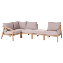 Beliani Garden Corner Sofa With Table 5 Seater Rivello Modular Acacia Wood Light Brown - thumbnail 4