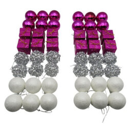 SecureFix Direct Christmas Baubles White Pink And Silver X48 (Xmas Tree Ornament Glitter Decoration)