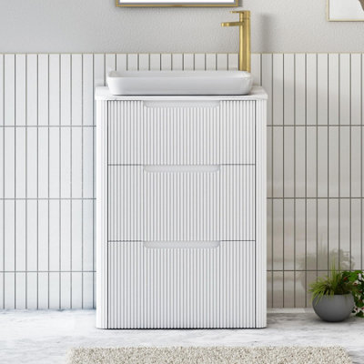 Royal Bathrooms Avenza 600mm Matt White Floor Standing Countertop Bathroom Vanity Unit 3 Drawer With Qubix Basin - image 1