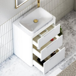 Royal Bathrooms Avenza 600mm Matt White Floor Standing Countertop Bathroom Vanity Unit 3 Drawer With Qubix Basin - thumbnail 5