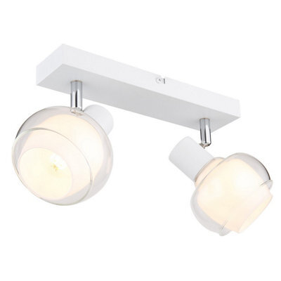 Luminosa Lighting Luminosa Tokki Twin Ceiling Spotlight White Matt Clear Glass Shade 2X E14 - image 1